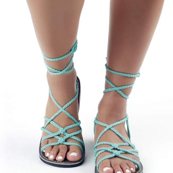 PLAKA GLADIATOR SANDALS - TURQUOISE - SZ9 - Picture 5 of 7